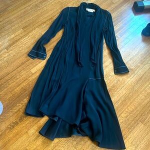 Marni Black Long Sleeve Silk Tie-Neck Dress